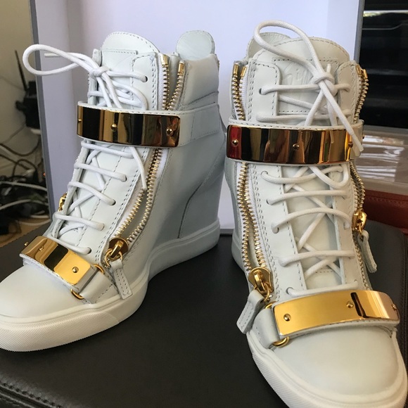 giuseppe zanotti white wedge sneakers
